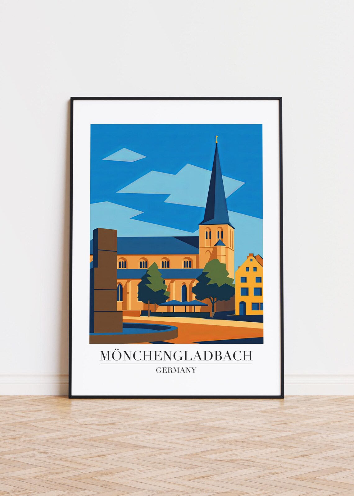 Mnchengladbach Germany Travel Poster, City Illustration