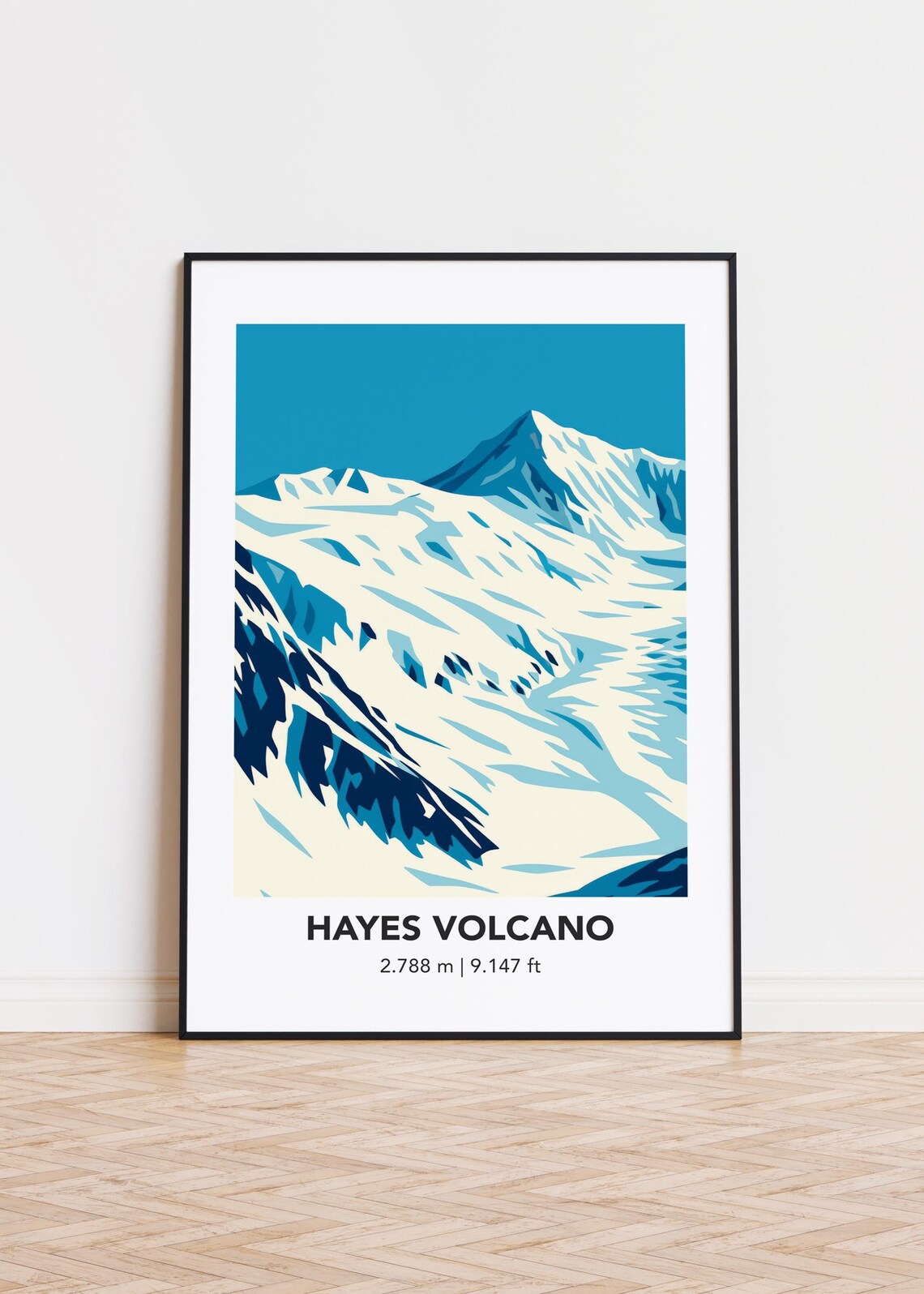 Hayes Volcano Minimalist Snowy Mountain Travel Art Wall Poster