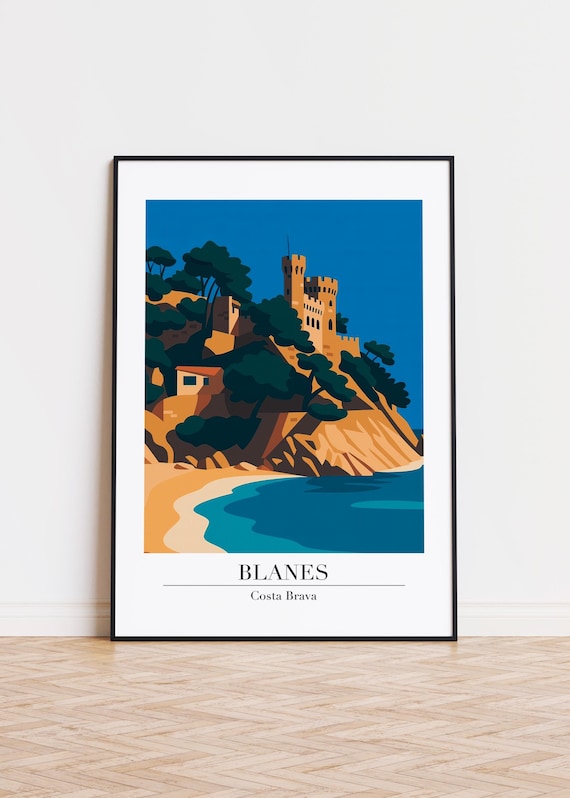 Blanes Costa Brava Spain Castle Cliff Vintage Travel Poster Art