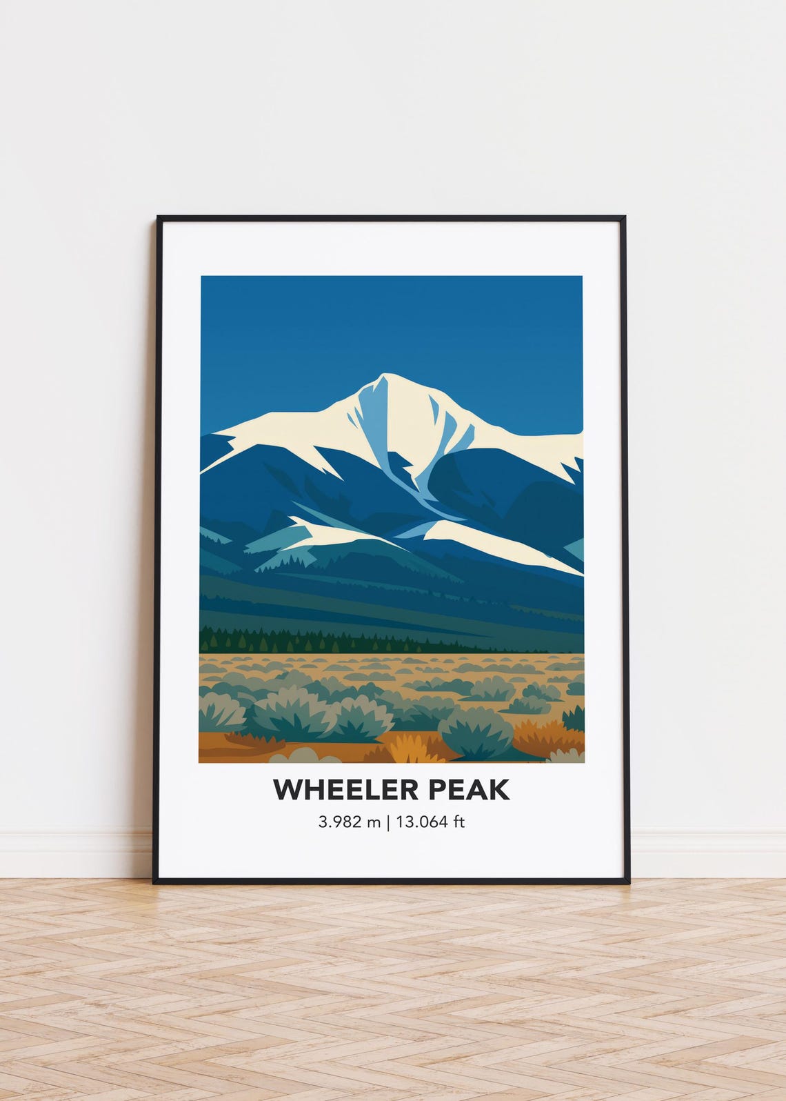 Wheeler Peak Desert Mountain Travel Illustration Scenic Poster