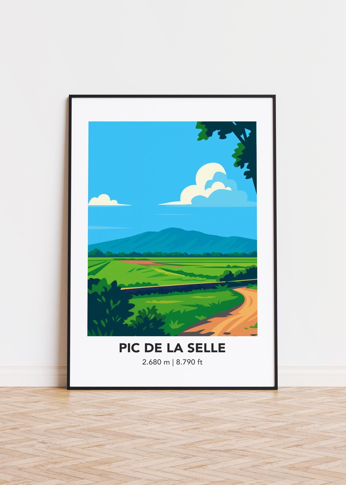 Pic de la Selle Green Valley Minimalist Mountain Travel Poster