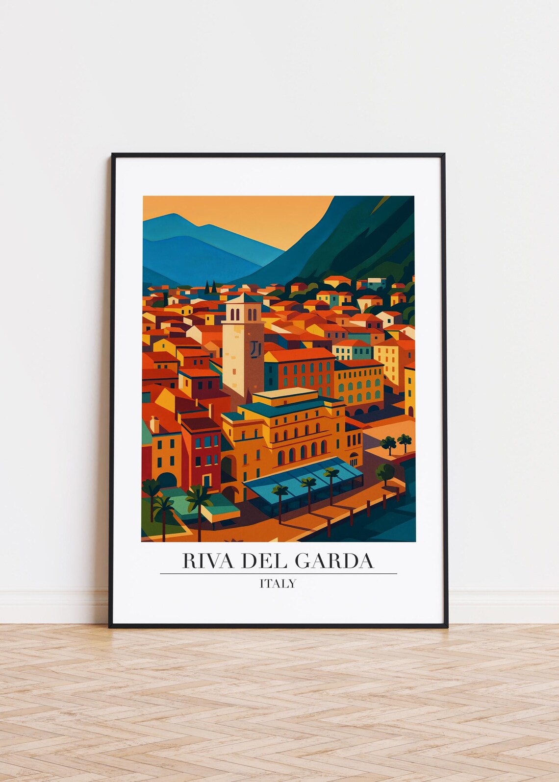 Riva Del Garda Italy Lakeside Town Tower Mountains Travel Poster