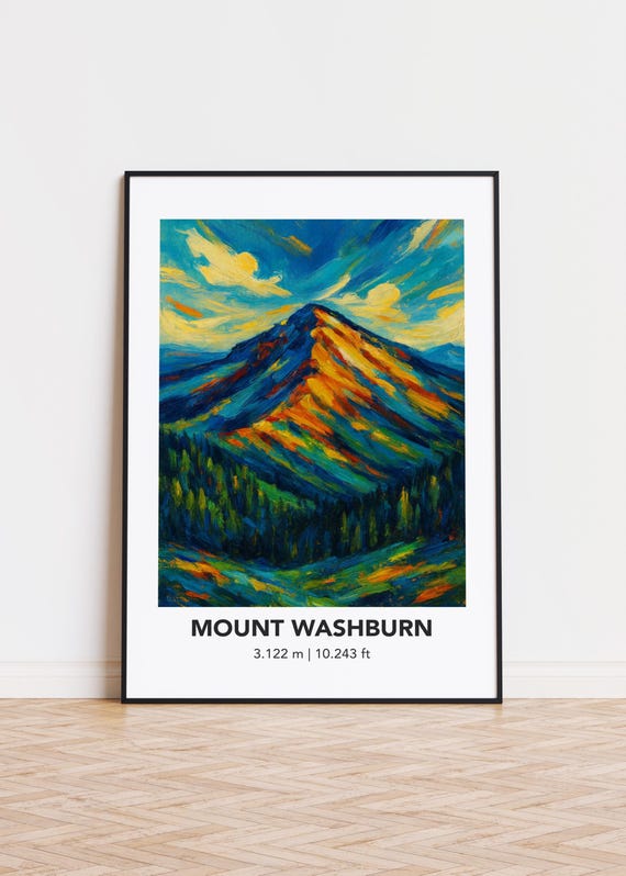 Mount Washburn Poster Modern Oil Painting Style Mountain Art Print