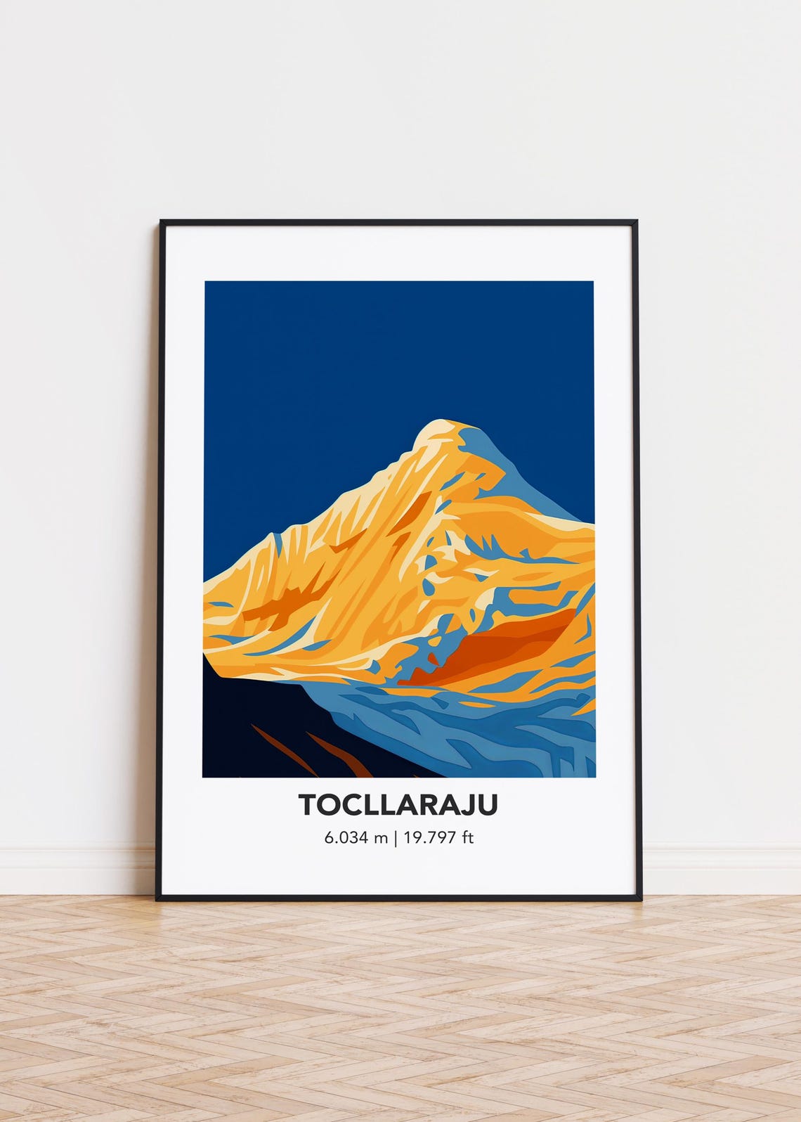 Tocllaraju 6034m Golden Mountain Peak Bold Geometric Alpine Poster