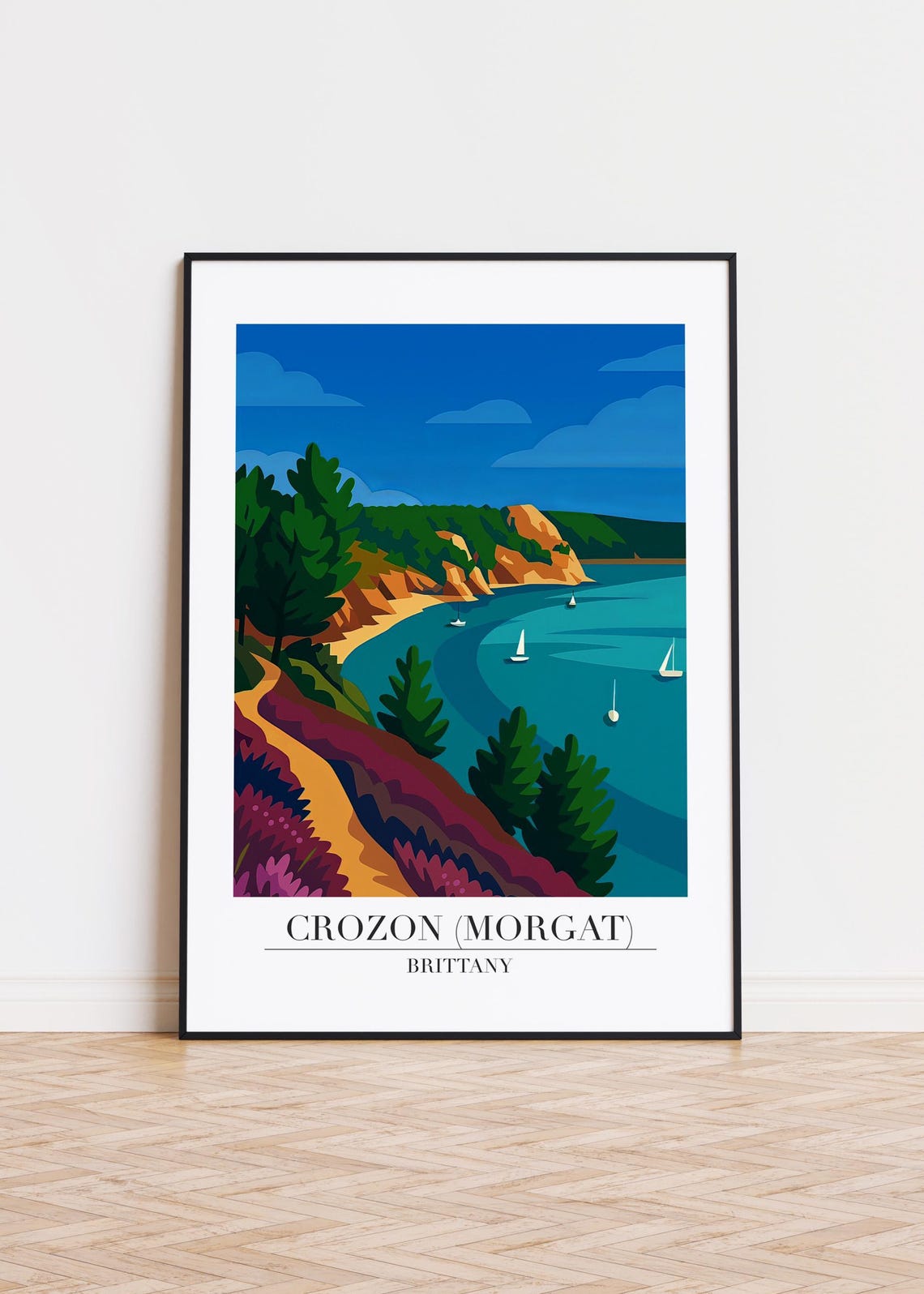 Crozon Morgat Brittany Sailboat Bay Pines Retro Travel Poster
