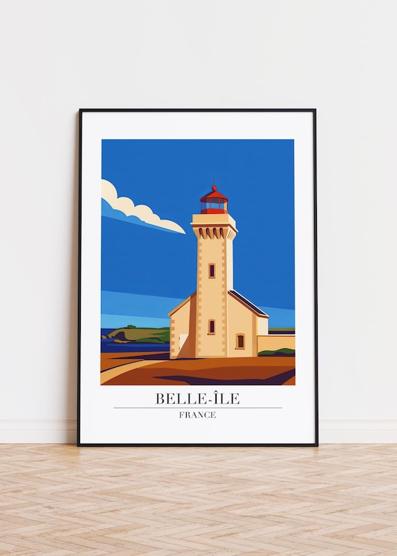 Belle Ile France Lighthouse Travel Poster Red Dome Coastal Landmark Art
