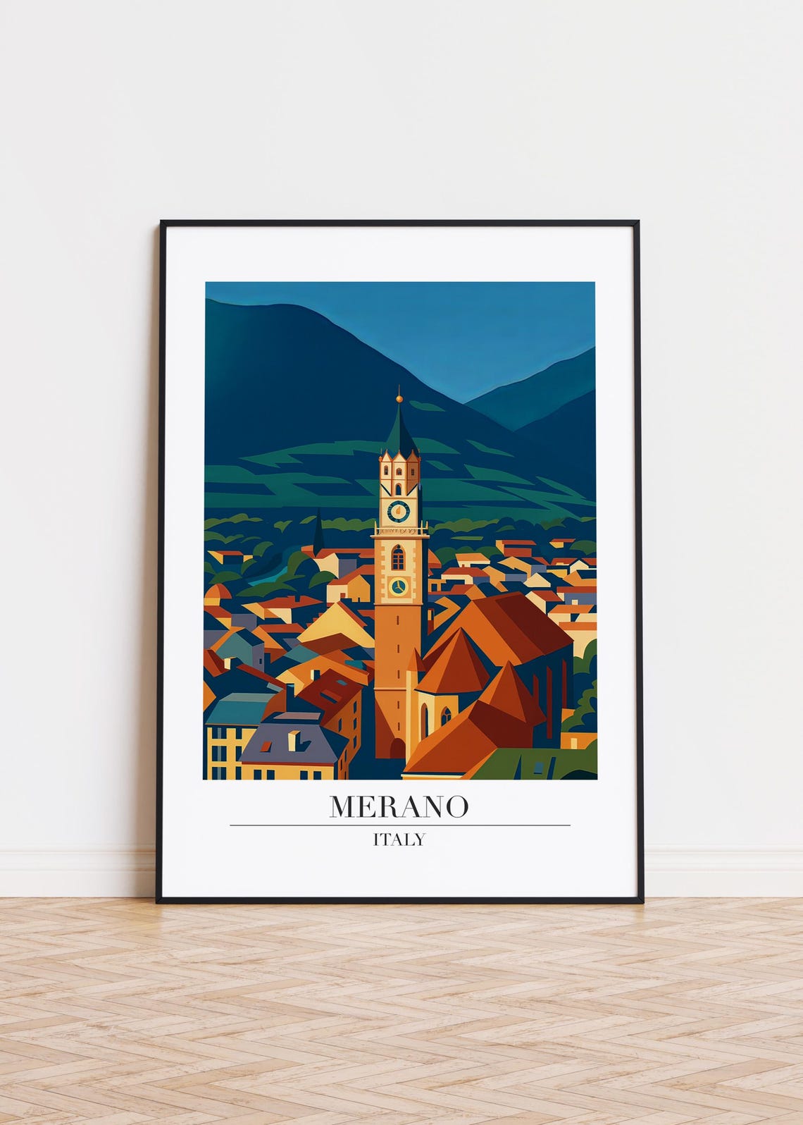 Merano Italy Poster, Modern City Illustration