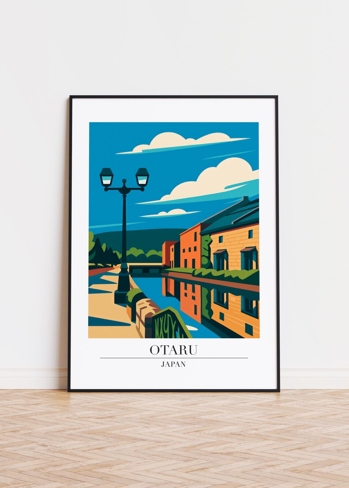 Otaru Cityscape Travel Poster, Modern Art
