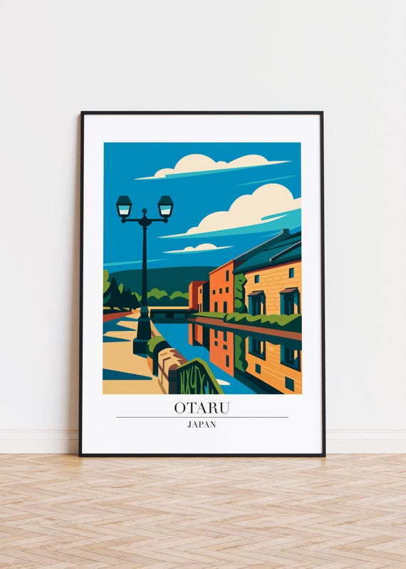 Otaru Cityscape Travel Poster, Modern Art