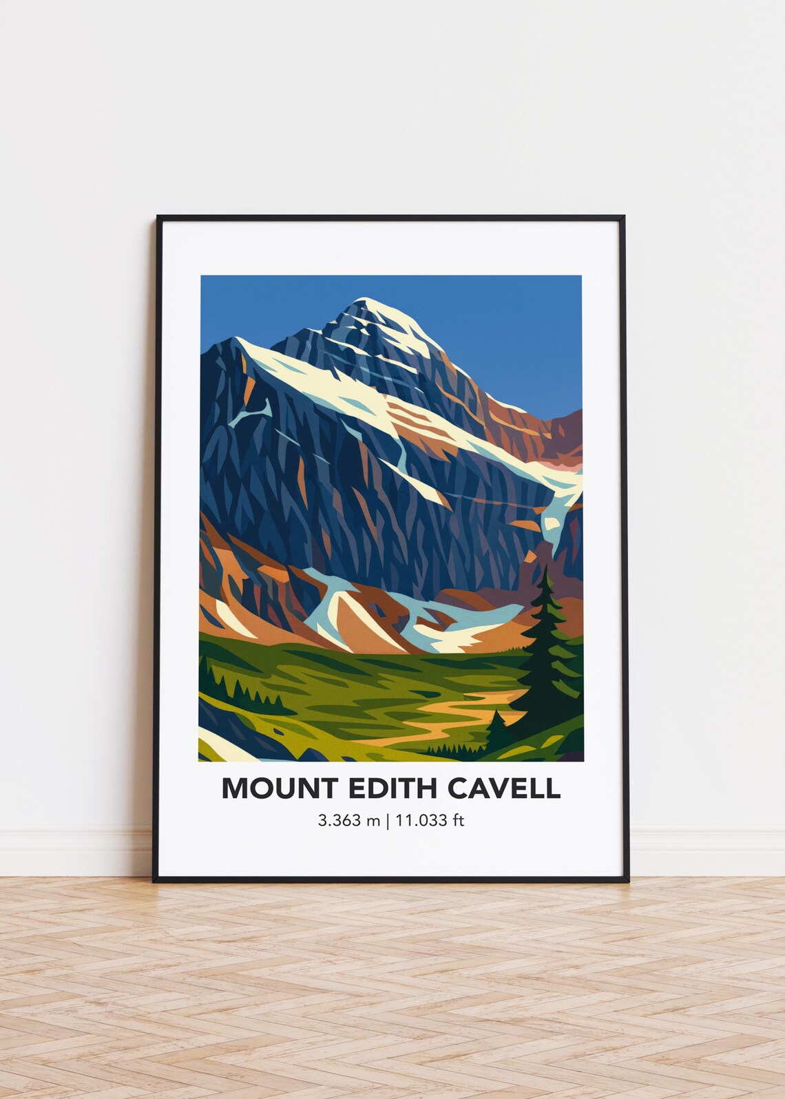 Mount Edith Cavell Mountain Illustration Art Poster