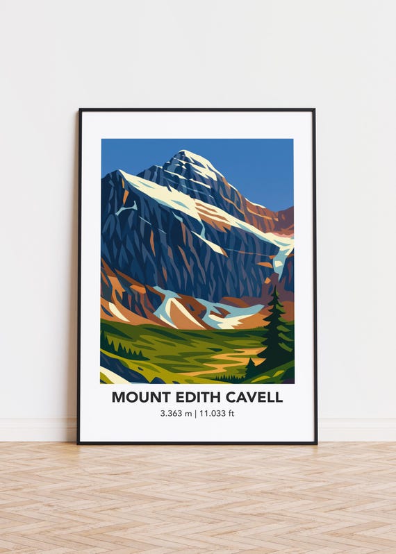 Mount Edith Cavell Mountain Illustration Art Poster