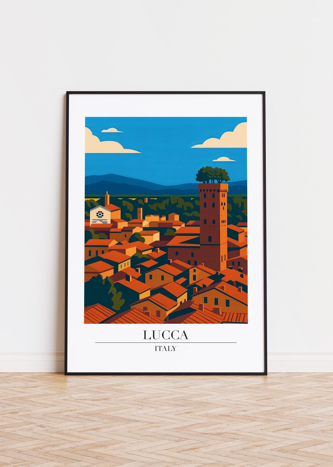 Lucca Italy Rooftop Tower With Trees Tuscan Historic Travel Poster