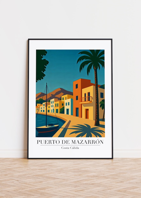 Puerto de Mazarrón Costa Calida Sailboat Harbor Travel Art Poster