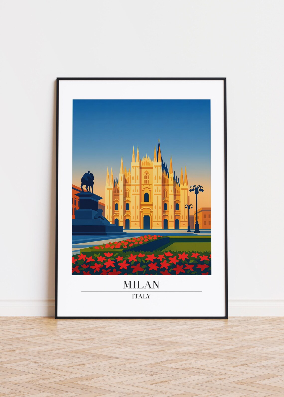 Milan Italy Duomo Cathedral Floral Square Modern Travel Poster