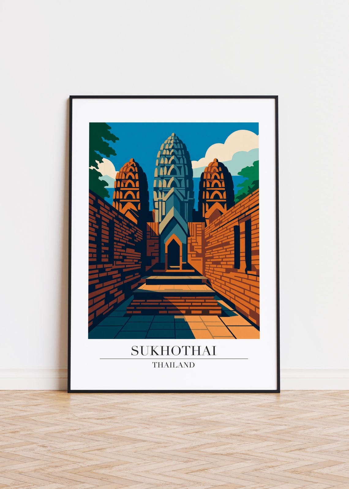 Sukhothai Cityscape Poster Modern Travel Art Print