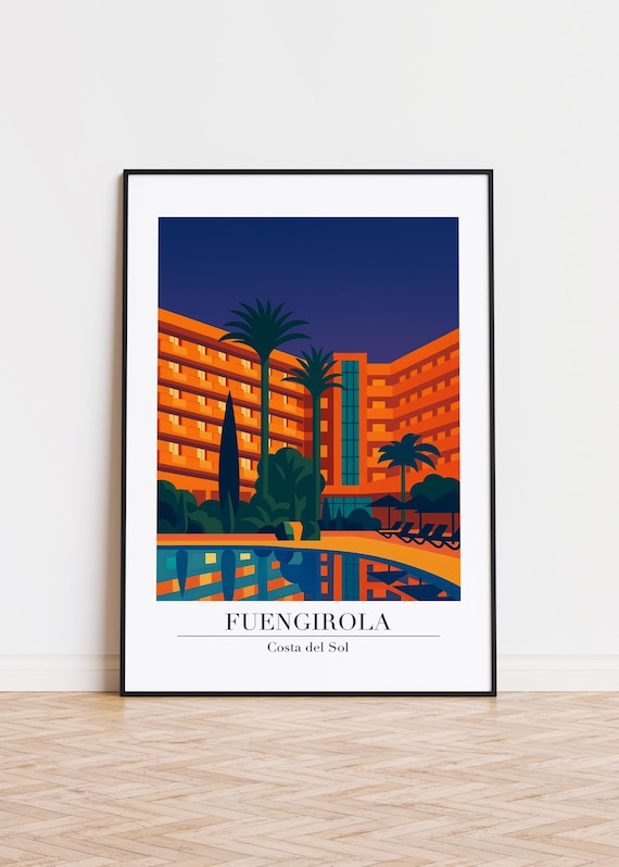 Fuengirola Costa del Sol Night Resort Pool Hotel Palm Trees Poster