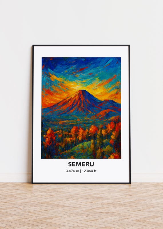 Semeru Poster Mountain Print Modern Oil Painting Style Art