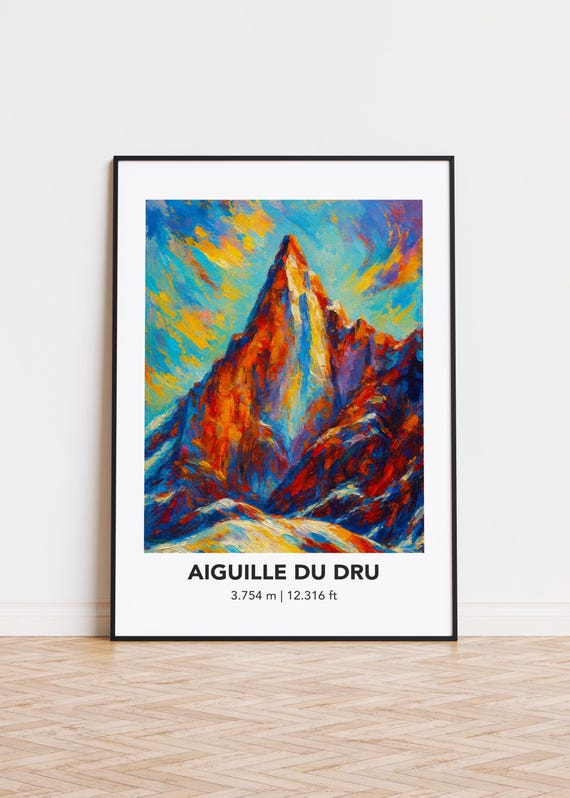 Aiguille Du Dru Poster Mountain Print Modern Oil Painting Style Art
