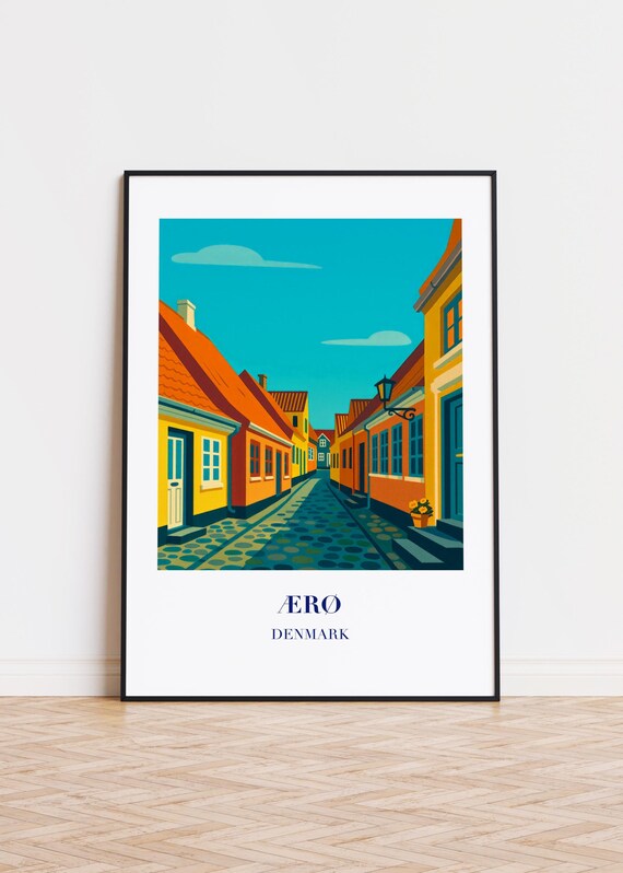 Aero Denmark Cobblestone Lane Colorful Houses Travel Art Poster