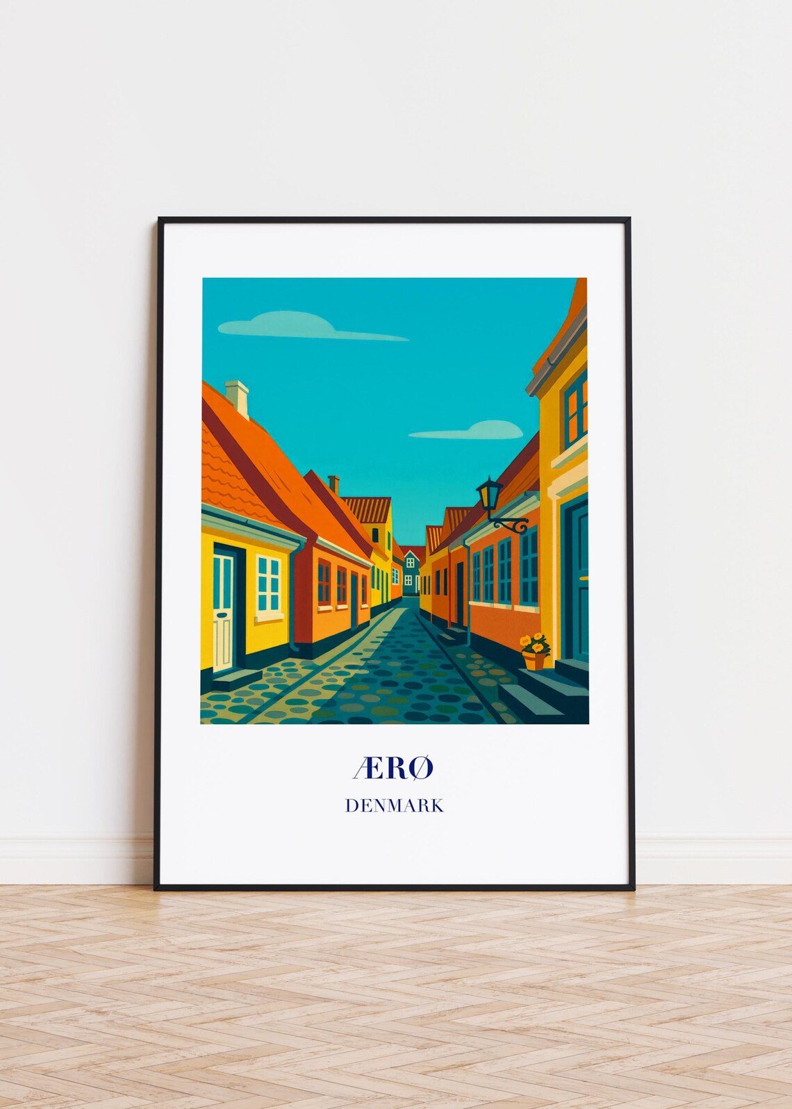 Aero Denmark Cobblestone Lane Colorful Houses Travel Art Poster