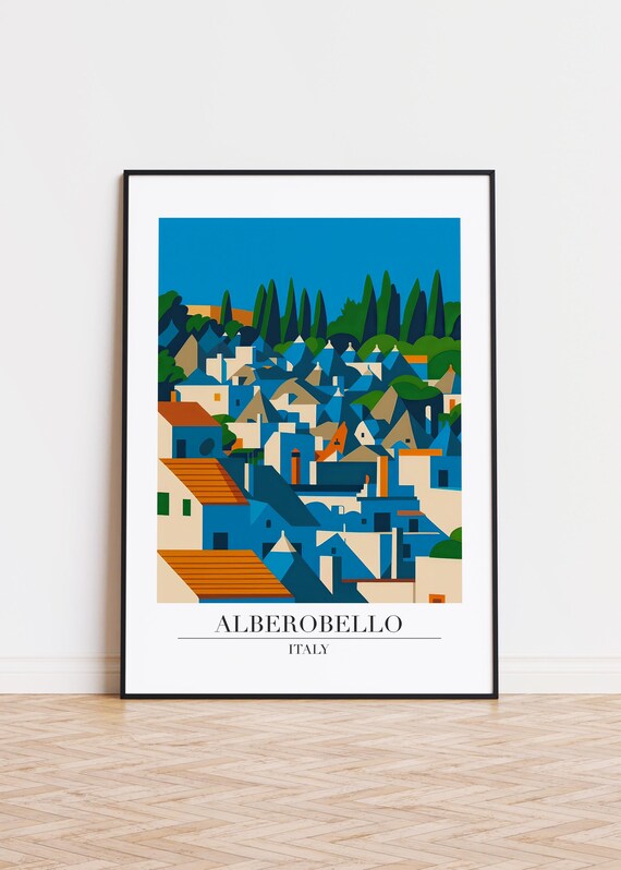 Alberobello Italy Trulli Houses Panorama Modern Travel Poster