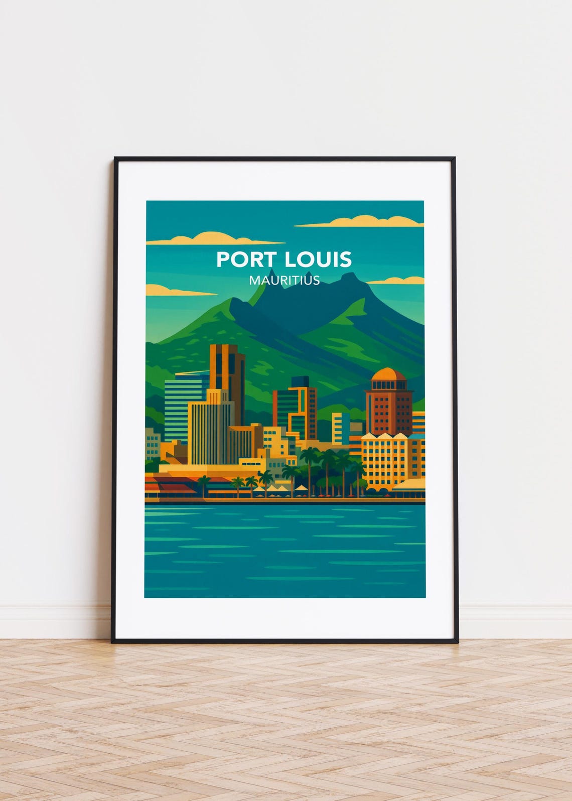Port Louis Mauritius Harbor Skyline Tropical Travel Art Poster