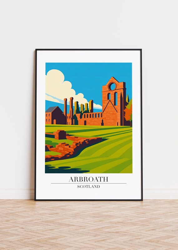 Arbroath Scotland Abbey Ruins Historic Red Stone Travel Art Poster