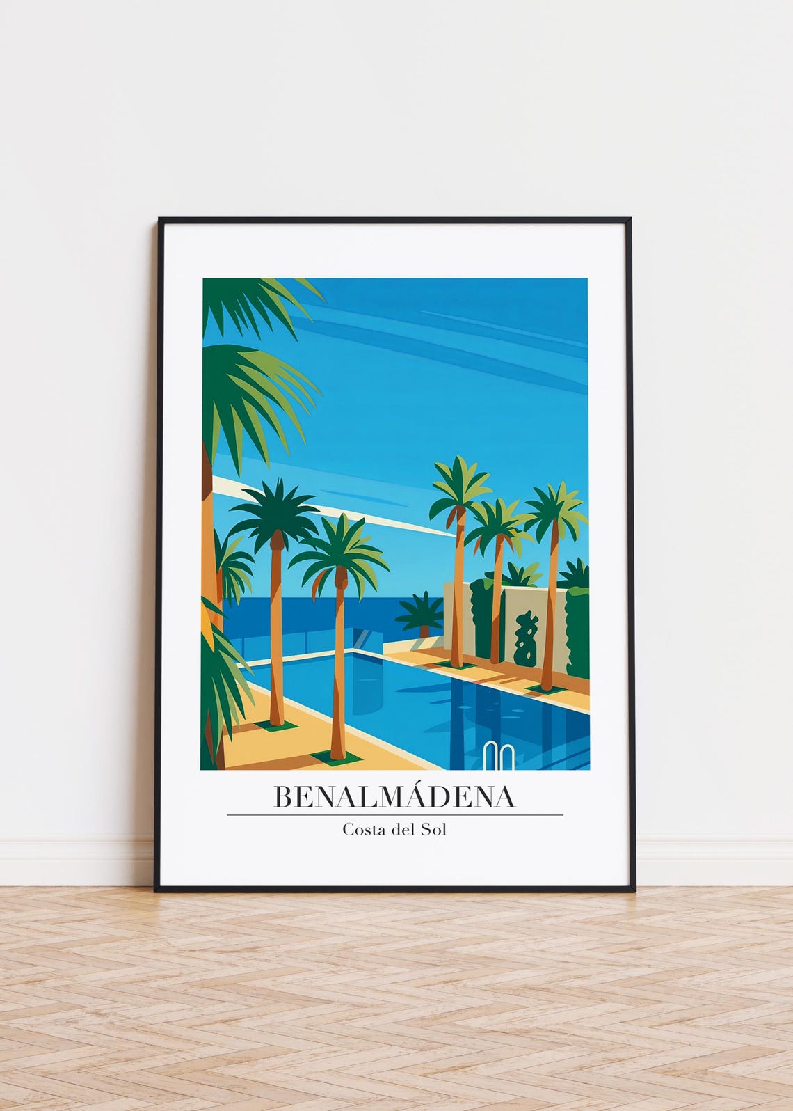Benalmadena Costa del Sol Spain Retro Pool Palm Trees Travel Poster