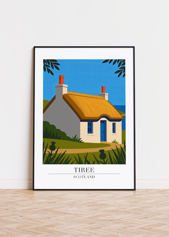 Tiree Scotland Whitewashed Thatched Cottage Blue Door Poster