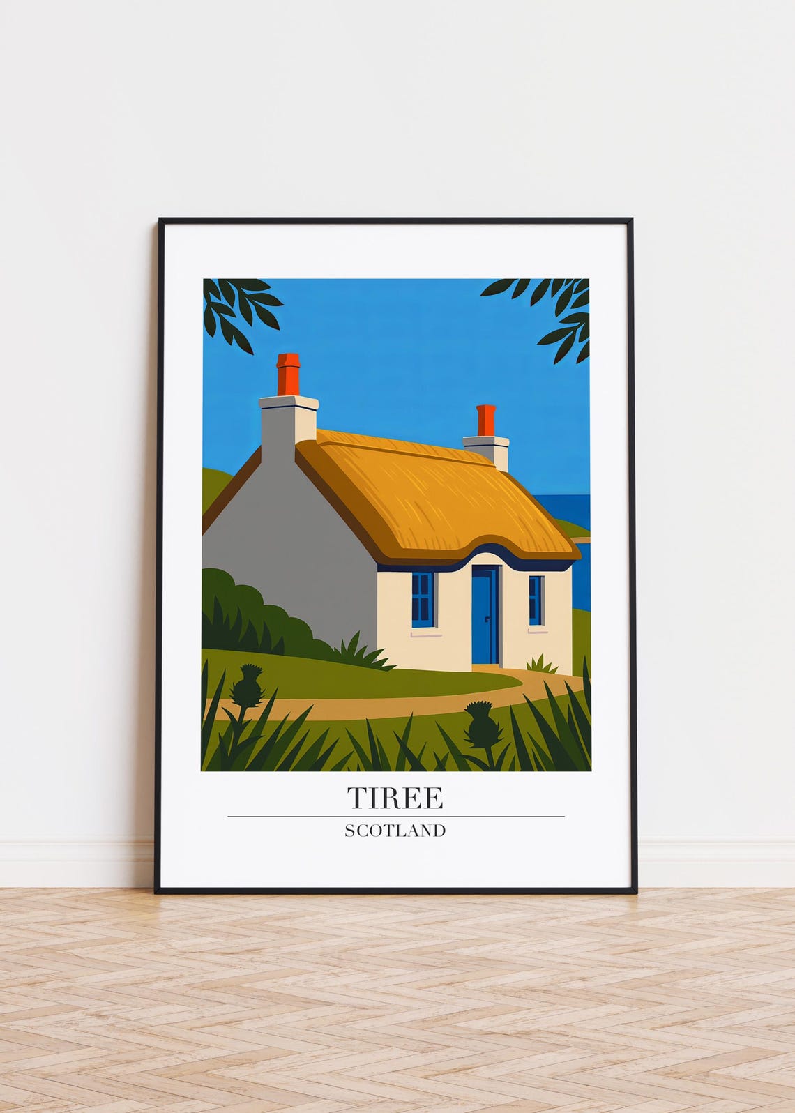 Tiree Scotland Whitewashed Thatched Cottage Blue Door Poster
