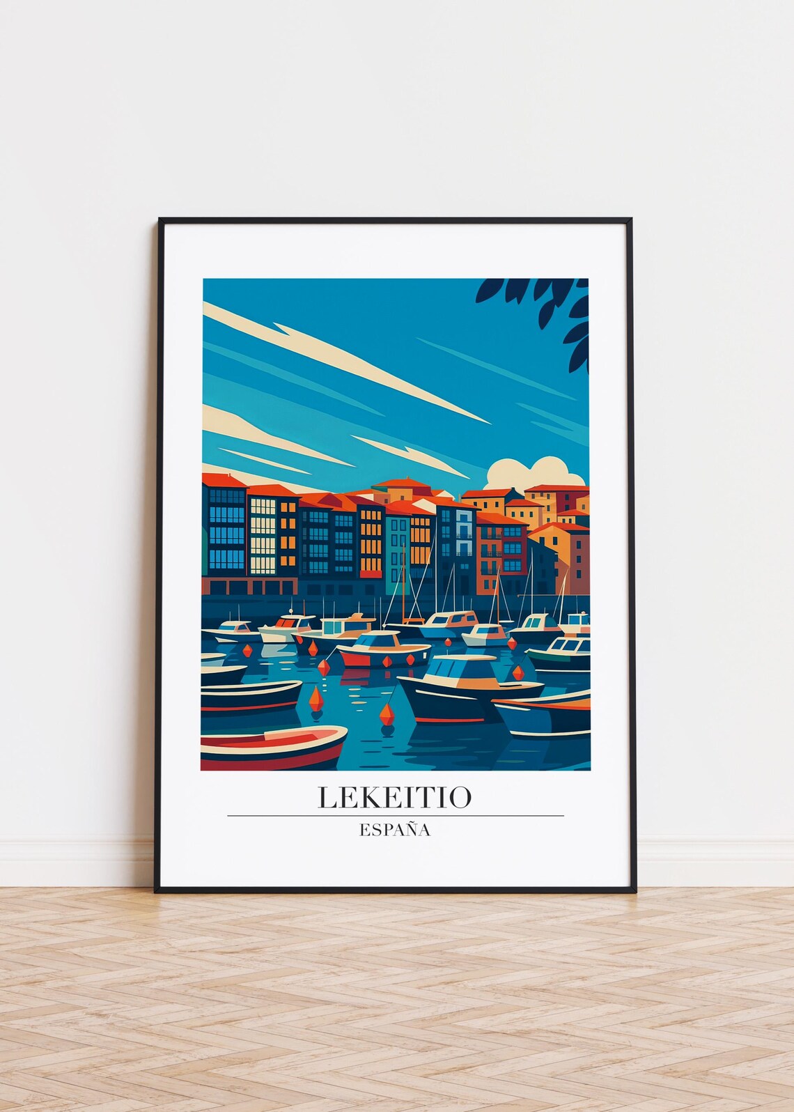 Lekeitio Spain Harbor Boats Modern Travel Illustration Poster