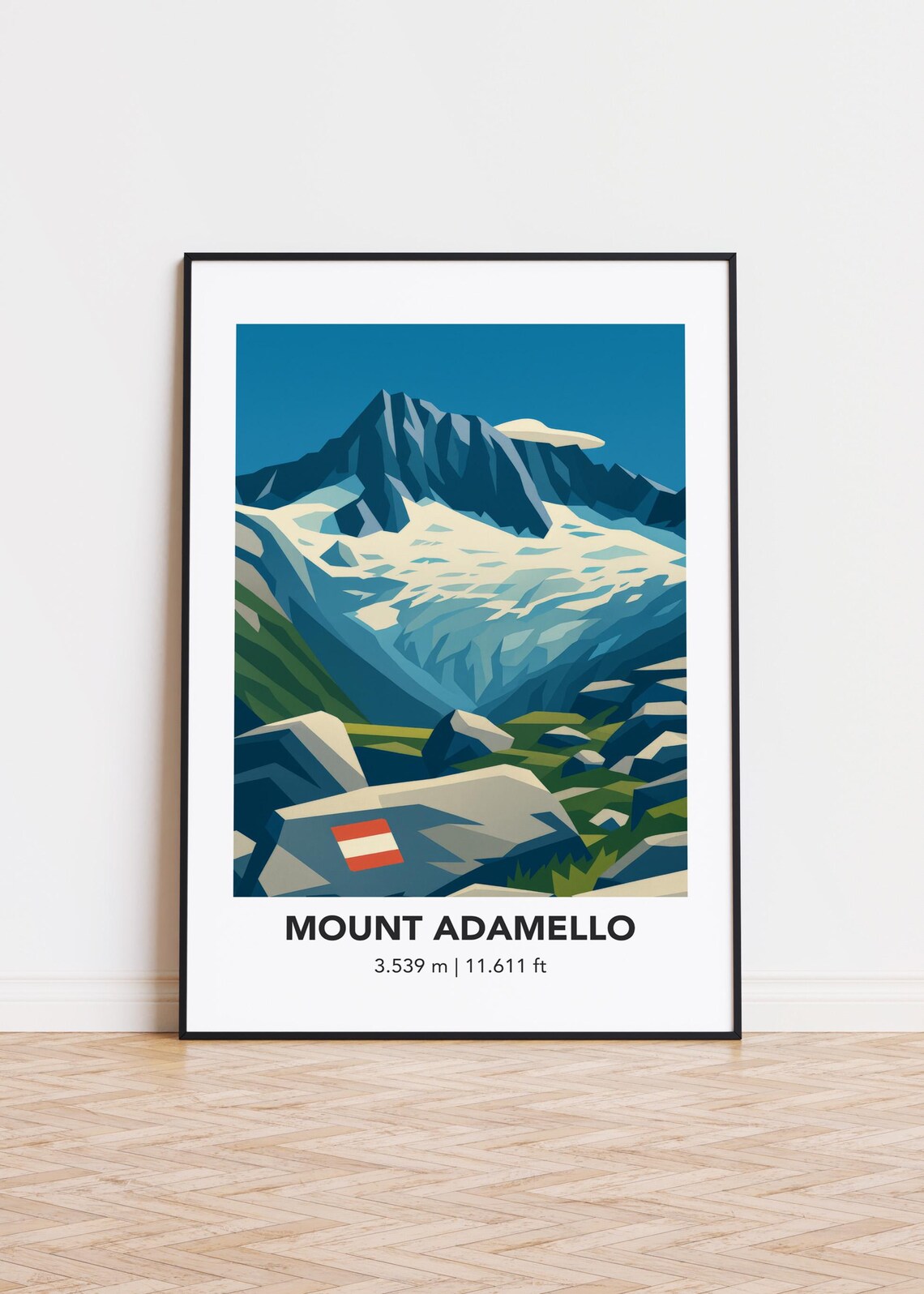 Mount Adamello Glacier Peak Blue Alpine Illustration Travel Poster