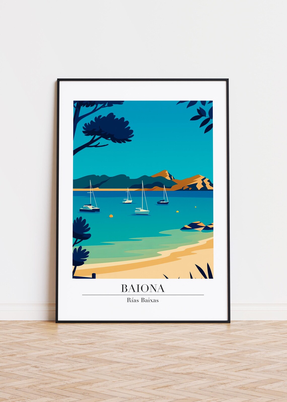 Baiona Rías Baixas Sailboats Turquoise Bay Travel Art Poster