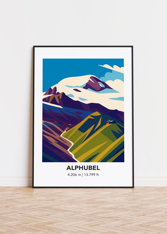 Alphubel Mountain Art Print, Swiss Alps Illustration