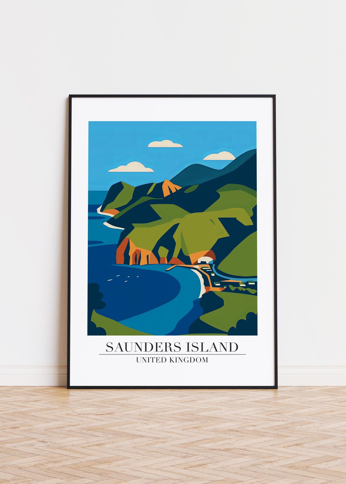 Saunders Island United Kingdom Green Cliffs Turquoise Bay Poster