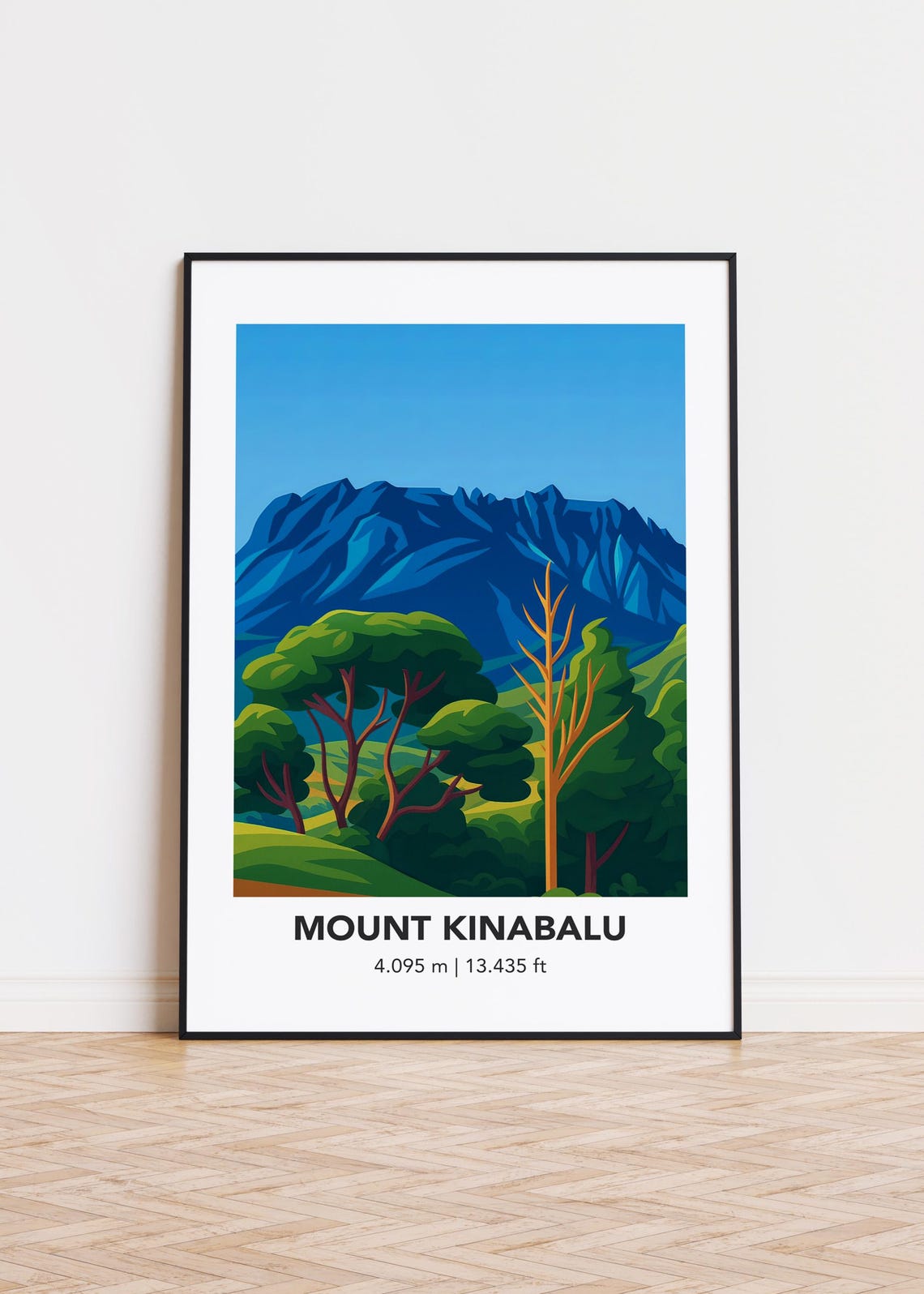 Mount Kinabalu Blue Ridge Jungle Elevation Mountain Travel Poster