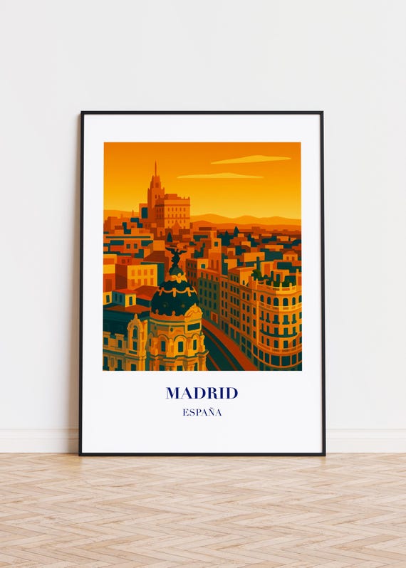 Madrid Cityscape Poster Modern Spain Travel Art