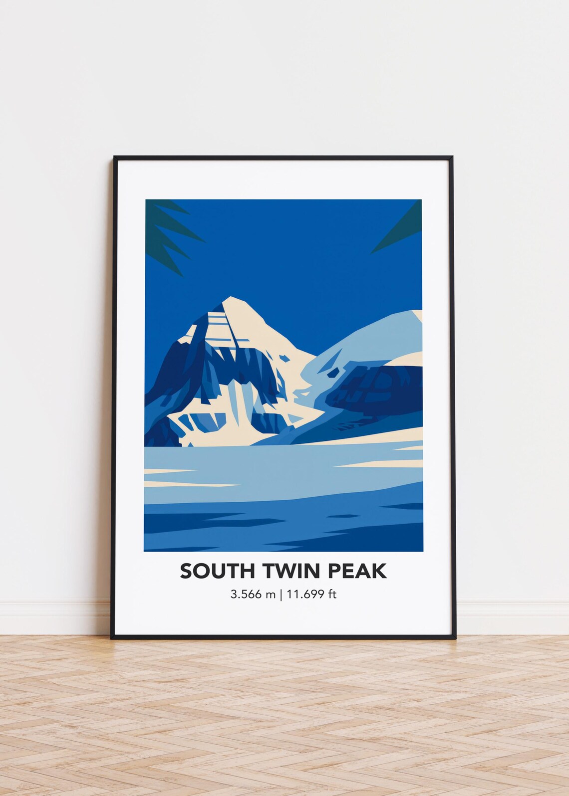 South Twin Peak Snowy Summit Modern Blue Geometric Art Poster