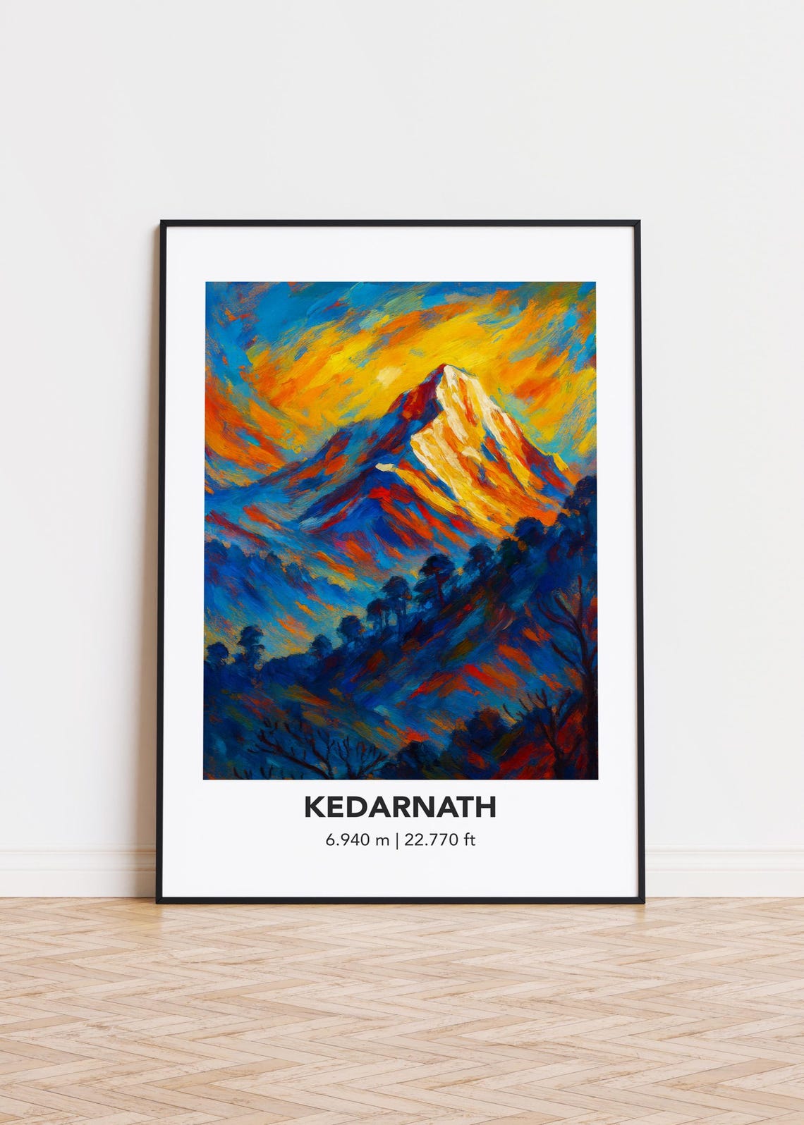 Kedarnath Peak Golden Sunset Pine Forest Colorful Mountain Poster