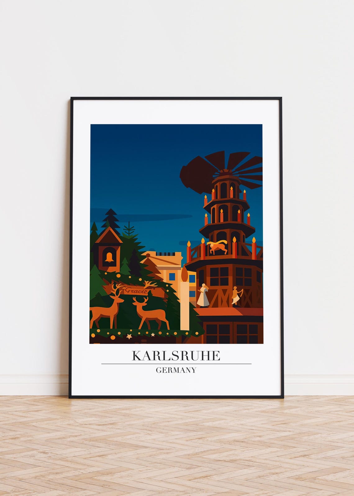 Karlsruhe Germany Christmas Pyramid Market Festive Illustration Poster