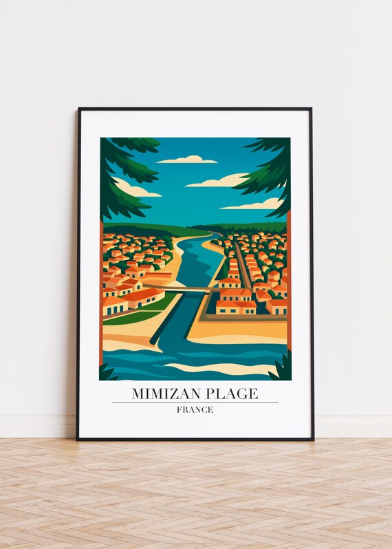 Mimizan Plage France Coastal Resort River Retro Travel Poster
