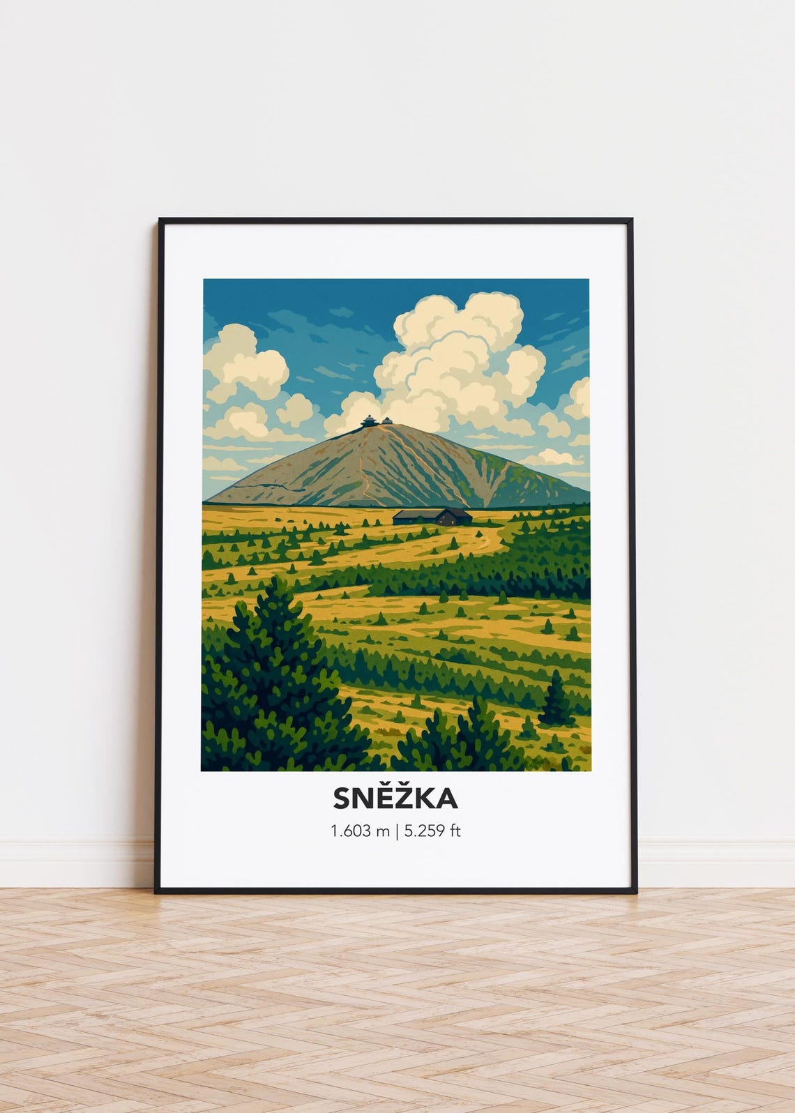 Snezka Mountain Czech Republic Alpine Illustration Travel Poster
