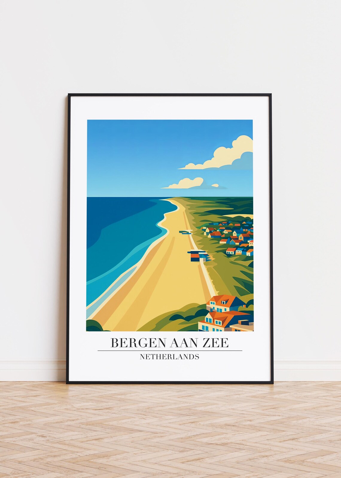 Bergen aan Zee Netherlands Travel Poster Beach Coastline Decor Art