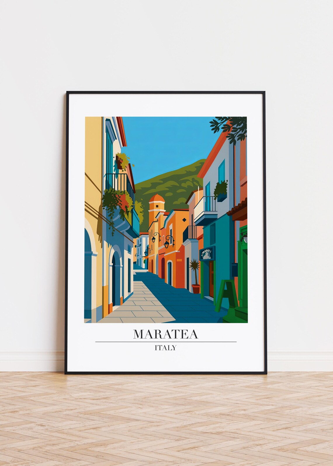 Maratea Italy Colorful Old Street Retro Travel Illustration Poster