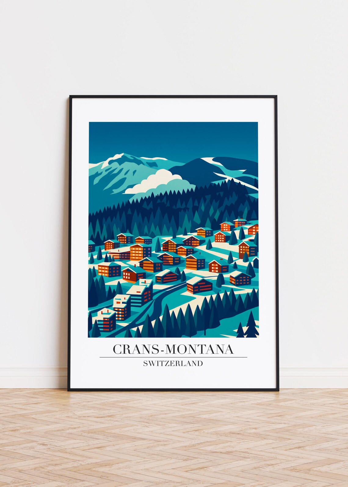 Crans Montana Switzerland Alpine Ski Resort Village Travel Poster
