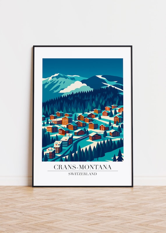 Crans Montana Switzerland Alpine Ski Resort Village Travel Poster