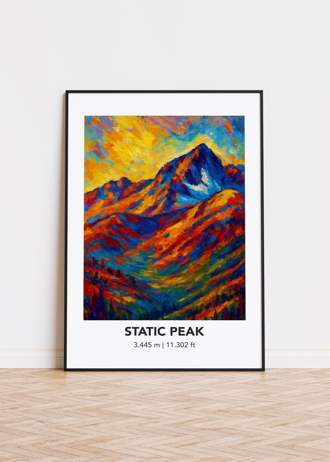 Static Peak 3445m Elevation Oil Painting Mountain Art Poster