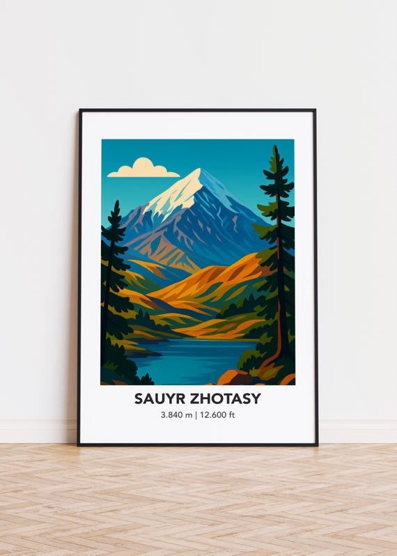 Sauyr Zhotasy Mountain Poster Modern Illustration Art Print