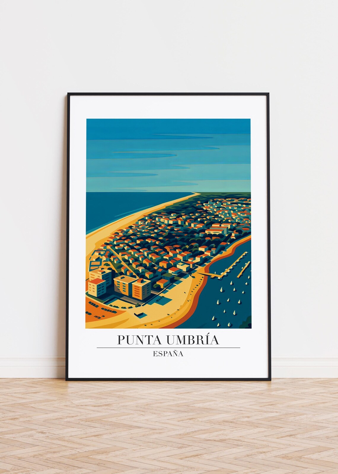 Punta Umbria Spain Aerial Beach Town Harbor Sailboats Travel Poster