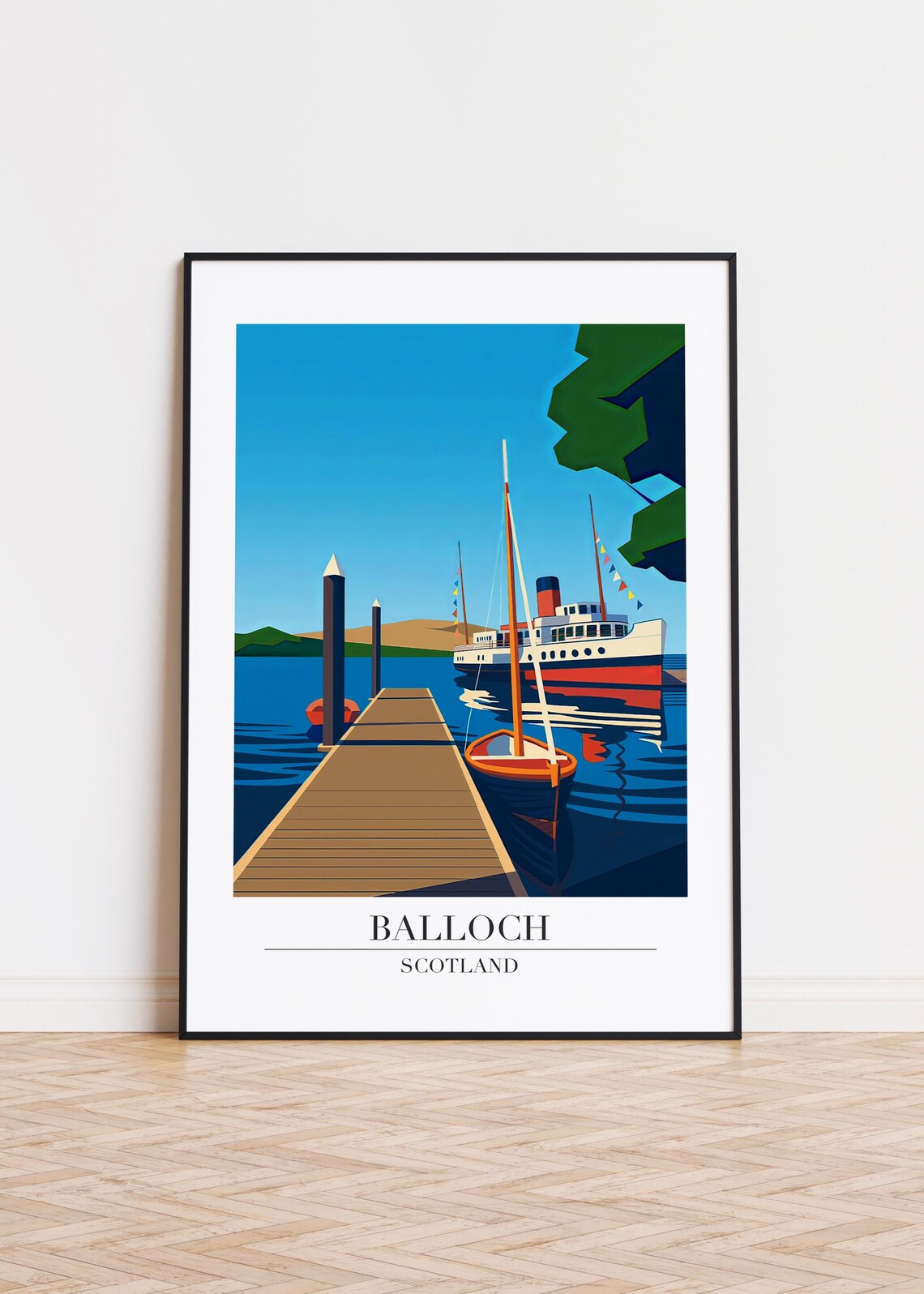 Balloch Scotland Poster Print, Modern City Illustration